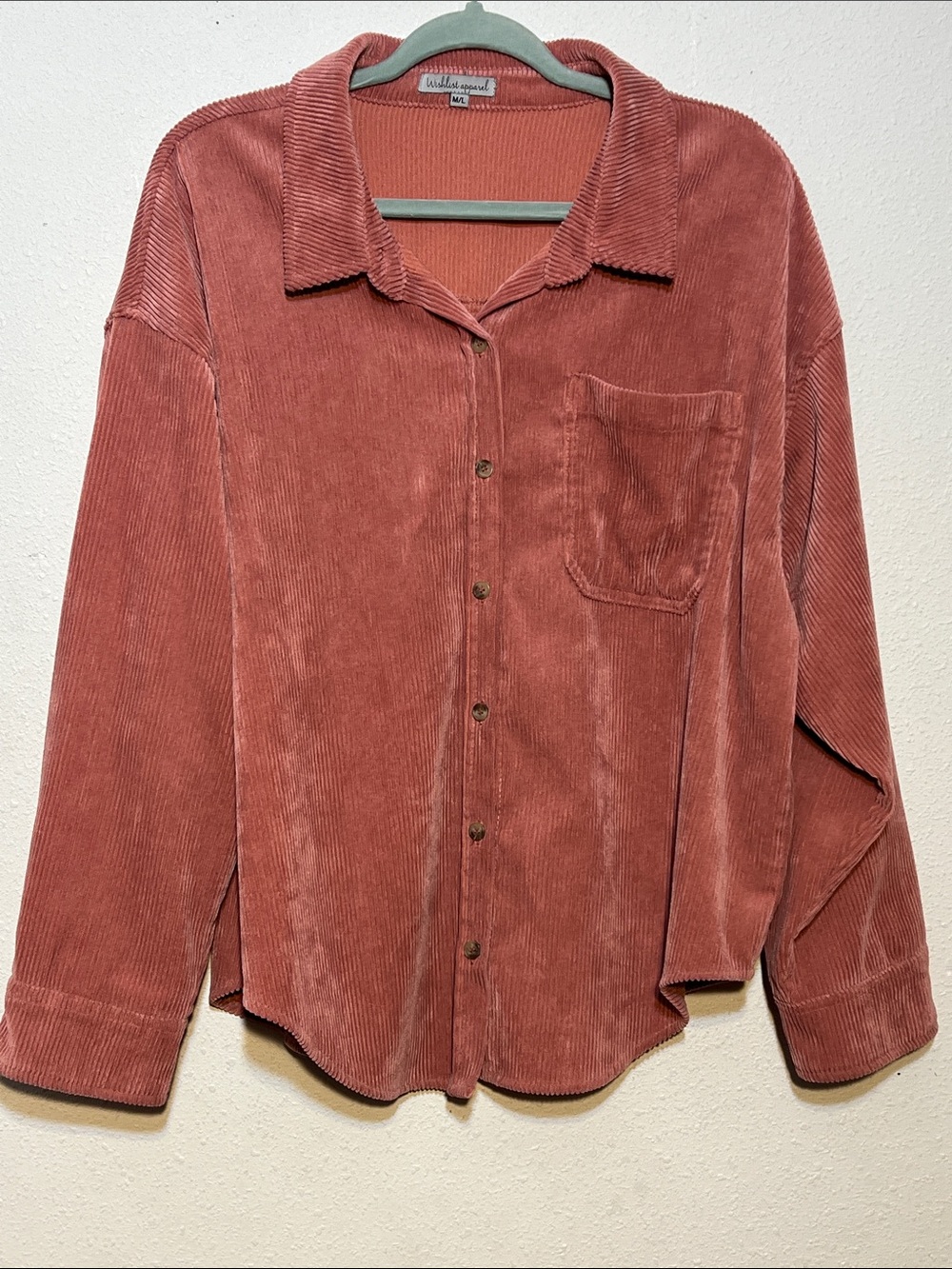 Wishlist Apparel Corduroy Button-Down Oversize Shirt in Dusty Rose Size M/L